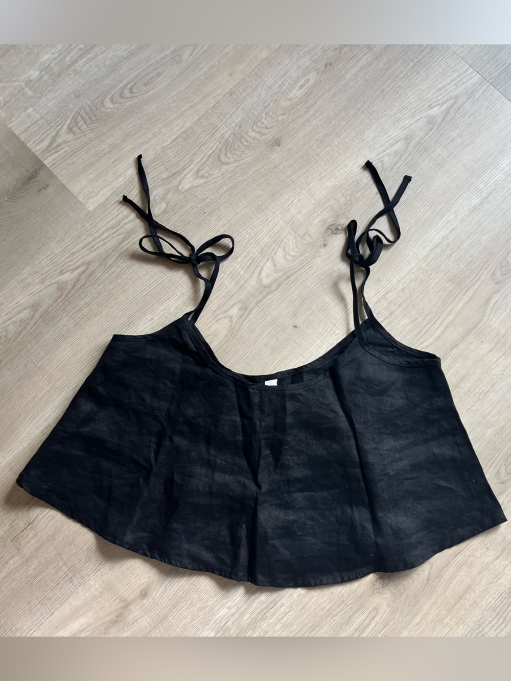 Black Linen Tie-Shoulder Crop Top